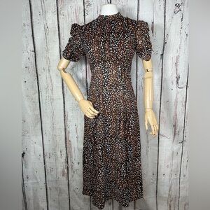 Nasty Gal Confetti Print Fit & Flare Retro Style Ruched Sleeve Midi Dress Size 0